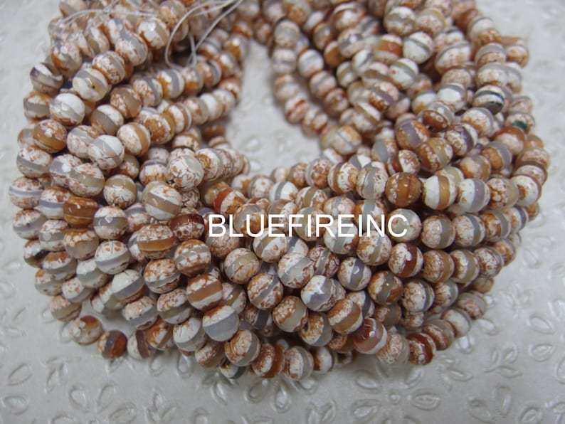 46 pcs beads 8mm 1 strand hand print round faceted Tibetan agate beads