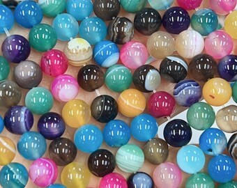Full strand 8mm round smooth multi color agate beads