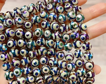 Electroplated  Mystic Color Tibetan Agate Beads,  Faceted Round