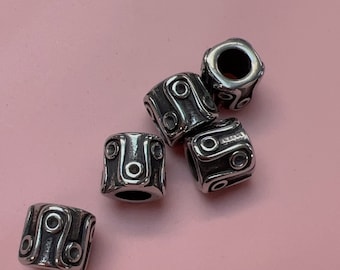 Stainless Steel Beads, Large Hole Beads, 10x9mm Antique Silver color, 2pcs