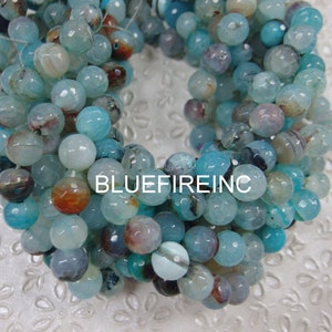 28-32 pcs 12mm round faceted light blue color agate beads