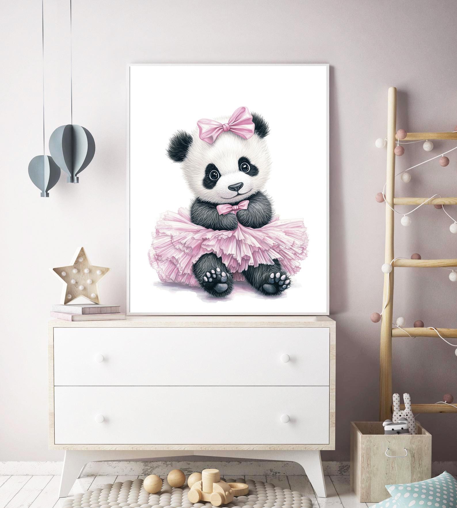 Panda Baby Pink Wall Art, Cute Animal Ballerina Nursery Art Print ...