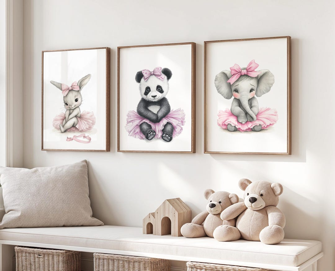 Ballet Animals Wall Decor, Panda Baby Pink Wall Art, Elephant Prints ...