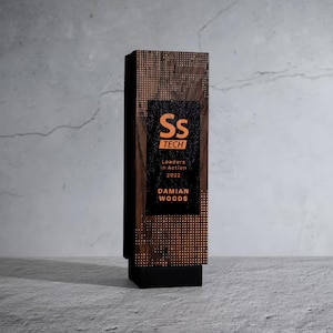 Personalized Oak Employee Award: Engraved Wooden Trophy