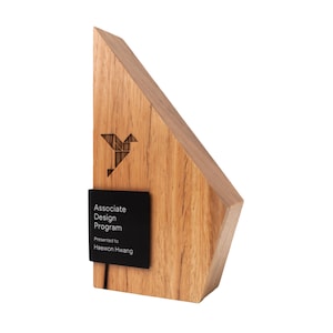 Solid wooden trophy custom design, Teacher appreciation, personalized bespoke corporate award combined with UV print, laser engraved trophy