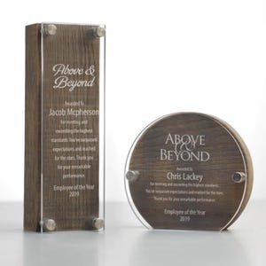 Personalized Black Walnut Corporate Award: Employee Recognition Trophy