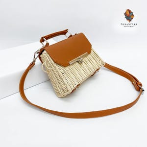 Bolso de hombro de ratán natural y cuero de la mejor calidad, tejido vintage, elegante bolso de compras, regalo para esposa, mamá e hija.