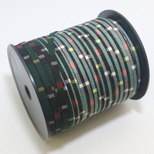 1/4&quot; Green Tartan Fabric Double-Folded Stripping (10 yds) 0250BTTAR strips; jewelry cord; trimming; VEGAN strips; decorative trim; sewing