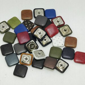 11 Cowhide Leather Covered  Buttons 36 Line, RANDOM Color Assortment Pivot Back; crafters; scrapbooking; arts and crafts; square buttons