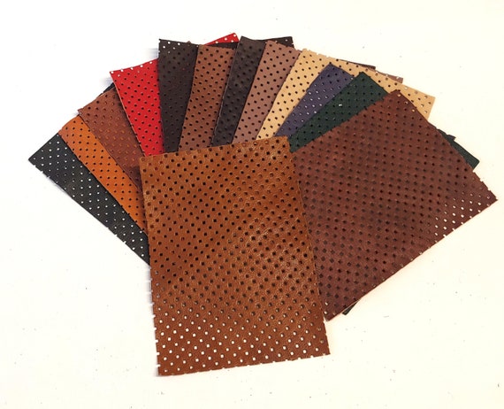 5x7 SQUARE HOLES Perforated Cowhide Leather Pieces in Various