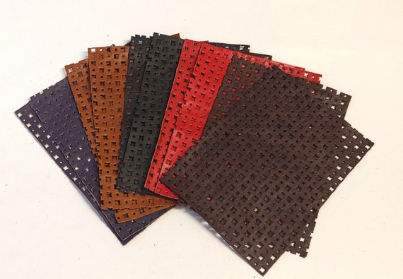 5x7 LARGE SQUARE HOLES Perforated Cowhide Leather Pieces in