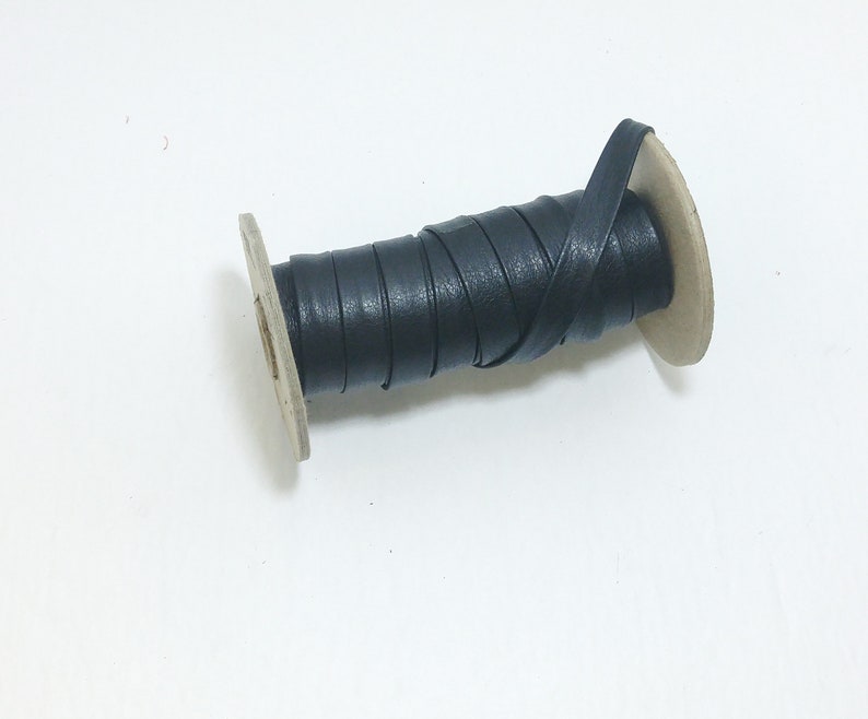 0500BD8 12 Leather Strip Double-folded in Black Black Duquessa 5 yds made with short pieces between joins