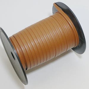 NEW COLOR!!!   1/4&quot; Stitched Faux Leather Jewelry Cord in Tan Naturelle Polyurethane (5 YDS) 2643XUNAT Corral Brown