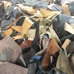 FREE (ALMOST) Leather Scraps - pay only shipping and listing fee!!! - 1 lb. approximately - variety of textures/shapes/finishes/types