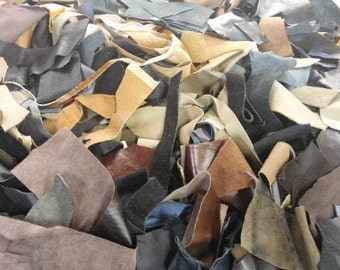 FREE (ALMOST) Leather Scraps - pay only shipping and listing fee!!! - 1 lb. approximately - variety of textures/shapes/finishes/types