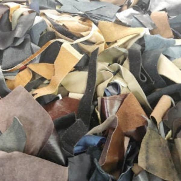 FREE (ALMOST) Leather Scraps - pay only shipping and listing fee!!! - 1 lb. approximately - variety of textures/shapes/finishes/types