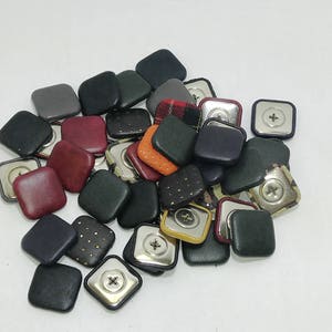 10 Cowhide Leather Covered  Buttons 45 Line, RANDOM Color Assortment Pivot Back; crafters; scrapbooking; arts and crafts; square buttons