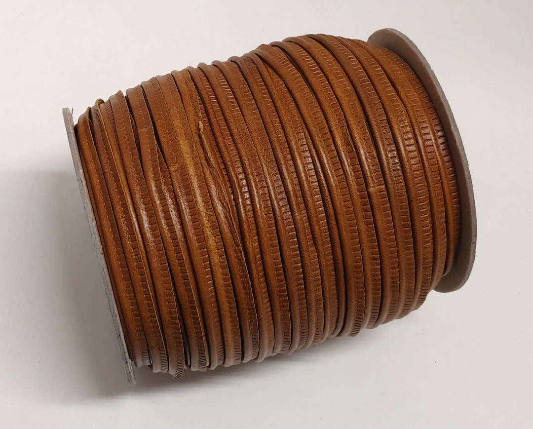 Cognac Brown Slashed Leather Cord Piping 5/16
