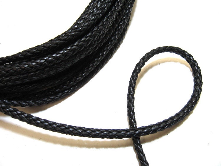 3/8 "Rundes Lederband 3/32" Seitlich gefaltetes & verstärktes Rindsleder 8-Strang Geflecht in Schwarz (1 yd) 0093SC908 - Gut für Taschengriffe -