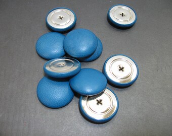 45 Line Pivot Back-Ornamental Lambskin Covered Buttons in Teal Blue/Aqua/Turquoise 10PC.