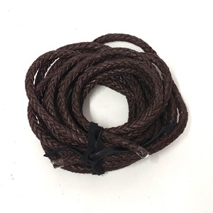 3/8&quot; Round Leather Braid 1/8&quot; Side-folded & Reinforced Cowhide Leather 8-strand Braid in Brown - Good for Purse Handles