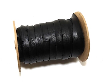 1/2&quot; Flat Cowhide Lacing in Black Fuji (5 YDS) 0500NDB lacing; leather string; leather strip