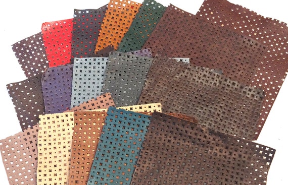 8x10 LARGE SQUARE HOLES Perforated Cowhide Leather Pieces in