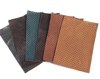 4"x6" Perforated Cowhide Leather Pieces in various colors -  3P1 leather scraps; eco friendly; scrapbooking; crafting