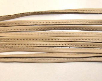 Cuir de vache véritable Cordon à bijoux en cuir 5/32" Pli latéral et couture renforcée beige 3 yds 0156SD9S