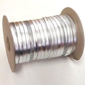 1/4&quot; wide Cowhide Leather Lacing in Metallic Silver (5 yds) 0250BDD Double-folded