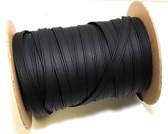 1/2" wide Double Folded STITCHED Vegan Leather Strap (5 YDS) in Black Daytona 0500BV0SDAY vinyl 0.060" thick