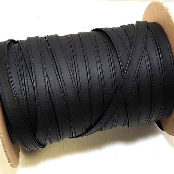 1/2" wide Double Folded STITCHED Vegan Leather Strap (5 YDS) in Black Daytona 0500BV0SDAY vinyl 0.060" thick