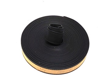 1&quot; wide Double Folded STITCHED Vegan Leather Strap (5 YDS) in Black Daytona 1000BV0SDAY vinyl 0.060&quot; thick