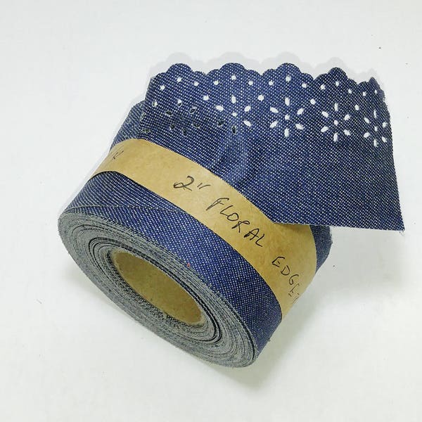 Denim Floral Trim Tape mit perforierten und überbackenen Rand 5 cm breit (3 YDS) 3745 XTDEN Zierband; dekoratives Nähen Handwerk