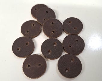 Discounted 10 Real Leather buttons/Washers 1" Round sewing - 2 hole ; crafting; DIY; dressmaking; purses; handbags; jewelry;  sew through