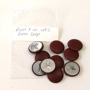 45 Line Cowhide Covered Dress Loop Back Buttons in Rust Leather 10PCS. Reddish Brown