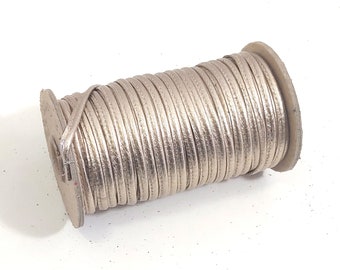 3/16" Stitched Round Reinforced Leather Jewelry Cord in SILVER (3 YDS) 3656XDD