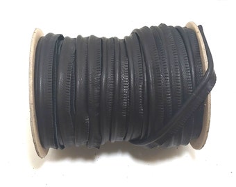 5/8" Round Cord Piping, Genuine Cowhide Leather in Black Fuji (2 YDS) 2173XDB - bold piping; upholstery piping; large cushions