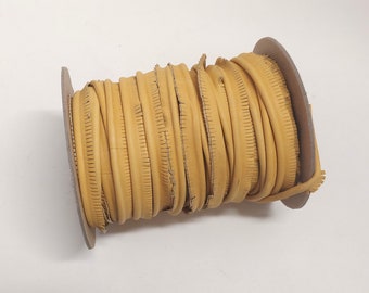 5/8" Round Cord Piping, Genuine Cowhide Leather in Mustard Deertan (2 YDS) 3118XDE - bold piping; upholstery piping; large cushions