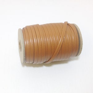 1/4&quot; Stitched Faux Leather Jewelry Cord in Tan 858 Koram Polyurethane (5 YDS) 2037XUKNC Corral Brown Vegan