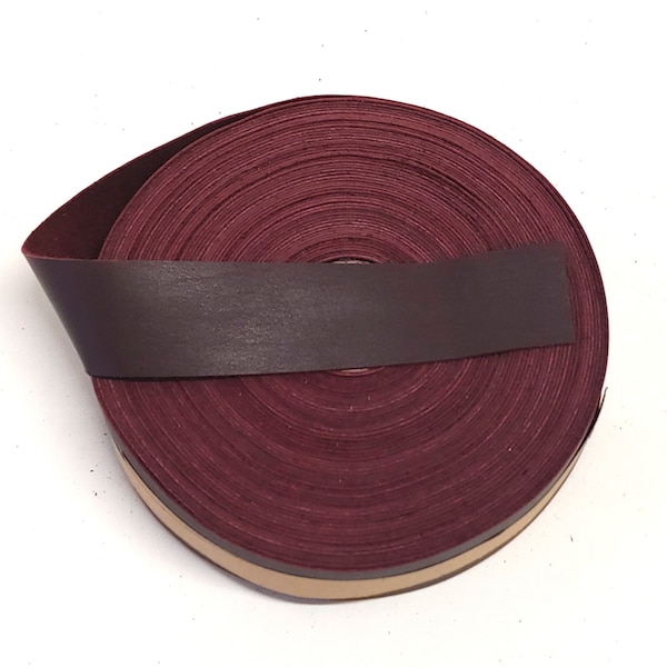 1-1/2" wide Flat Cowhide Leather Binding in Veluto Burgundy (3 YDS) 1500NDB leather strips; straps; edge trim; edge binding; black leather;