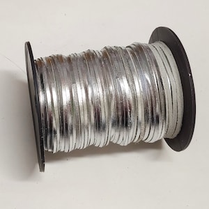 1/8&quot; Flat Cowhide Leather Lacing in Silver Metallic (10 yds) 0125NCD jewelry cord; DIY;dream catchers; leather crafts; tassel