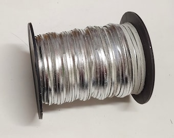 1/8&quot; Flat Cowhide Leather Lacing in Silver Metallic (10 yds) 0125NCD jewelry cord; DIY;dream catchers; leather crafts; tassel