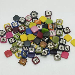 20 Cowhide Leather Covered  Buttons 30 Line, RANDOM Color Assortment Pivot Back; crafters; scrapbooking; arts and crafts; square buttons