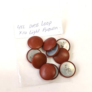 45 Line Cowhide Covered Dress Loop Back Buttons in Light Brown Leather 10PCS.