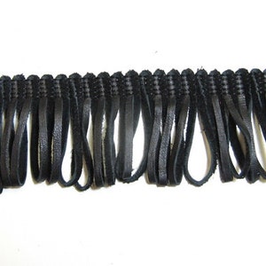 Genuine Leather Looped Fringe 1/8" flat x 2". QTY: 1 Foot (12") LF2500125D9 Black Climax/Black Duquessa