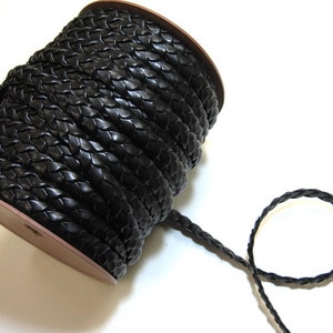 Leatherette Braid 3 Strands of  5/16&quot; Folded Black Record Roma (1 YD)