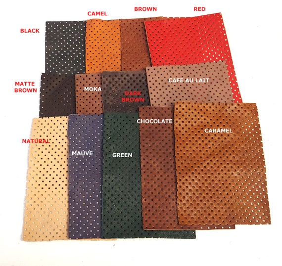 5x7 SQUARE HOLES Perforated Cowhide Leather Pieces in Various