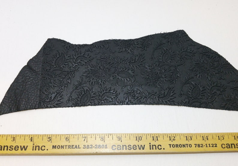 Black Cowhide Embossed Leather Piece floral; crafting; leatherworking; scrapbooking; leather crafts; costumes; role play; DIY; E9-4