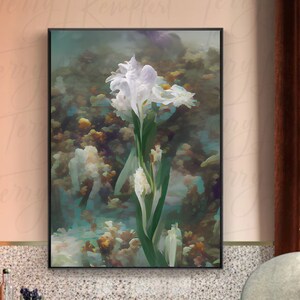 White Takes Flight - Pintura de Íris Branca de Neve - Impressão artística pronta para emoldurar, Tela envolvente para galeria - várias opções de tamanho.
